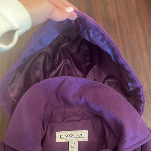Girl's Purple Pea Coat with attached hoodie; Size 7/8; fully lined;front pockets - Picture 3 of 5